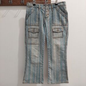 Rave R4R Size 7 Juniors Stylish Blue Striped Skinny Capri Jeans